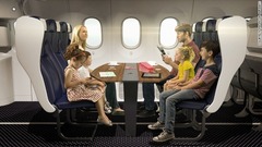 両親と子どもたちが向かい合って座ることが出来る座席といったアイデアが披露された＝トムソン航空提供