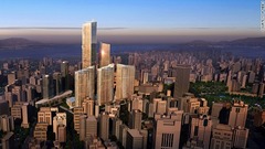 大連イートン・プレース・タワー１（中国・大連、３８３．１メートル）＝NBBJ提供