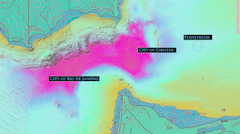 米海洋大気局（ＮＯＡＡ）は、シティ・オブ・リオデジャネイロ号が沈んでいる深さ約８７メートルの海底を３Ｄ音波探知機で調べ、沈没地点の３Ｄ地図を作成