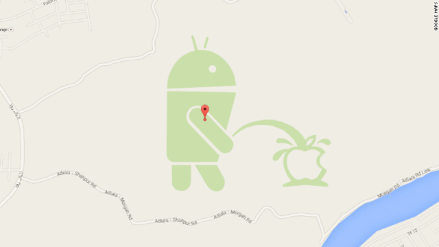 グーグルマップ上でアンドロイドがアップルにおしっこ？
