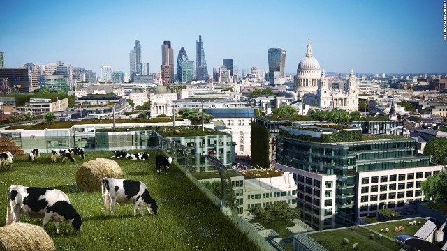 １００年後のロンドンはビルの屋上にウシが住む？