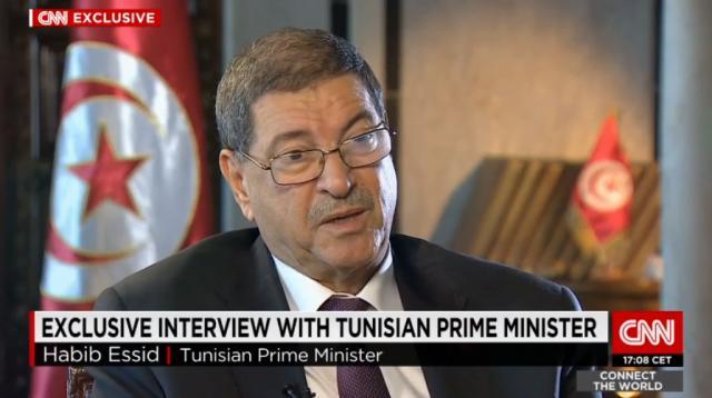 ＣＮＮの取材に答えるチュニジアのシド首相