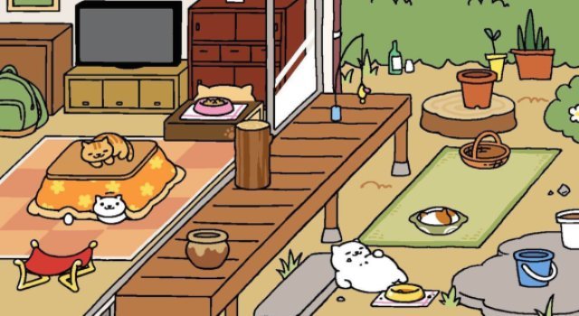 「ねこあつめ」の画面＝Neko Atsume/Hit Point Co. LTD via Adal Tsu