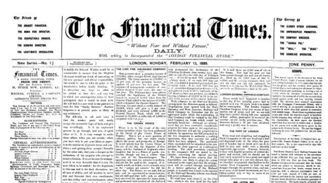 創刊した１８８８年当時のＦＴ紙面＝ Financial Times Flickr