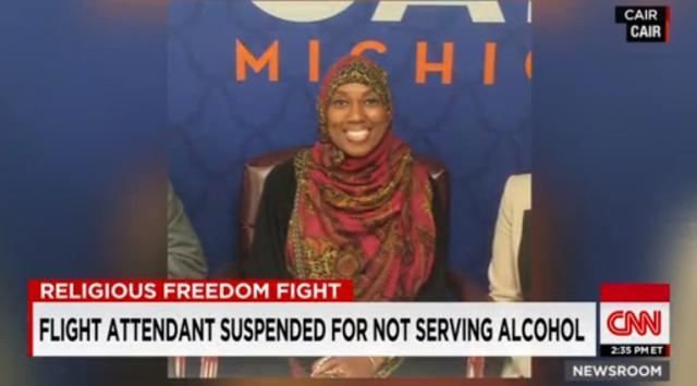 イスラム教徒の客室乗務員がアルコール提供を拒否して休職となった