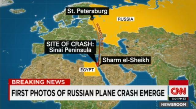 エジプトからロシアへ向かっていた飛行機が墜落し、乗客乗員２２４人が死亡した