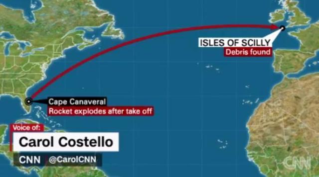 打ち上げ場所から６５００キロ以上離れた英国本土沖の離島周辺で見つかった