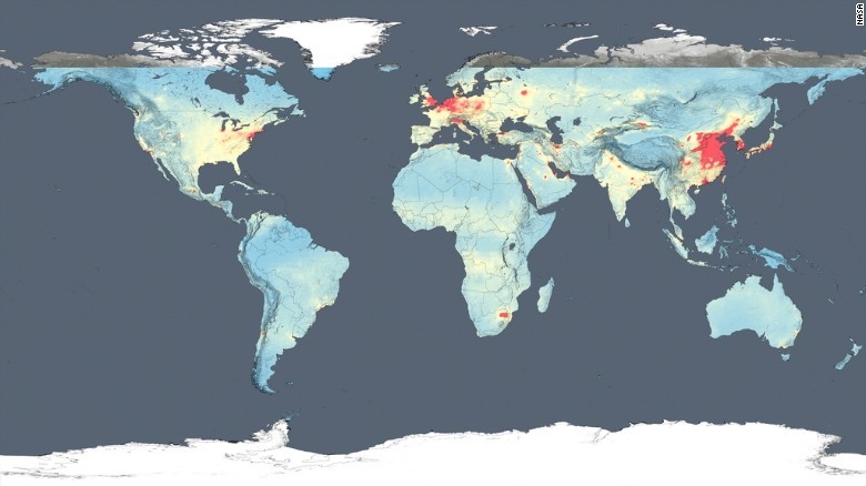 ２０１４年の対流圏の平均濃度を示した地図