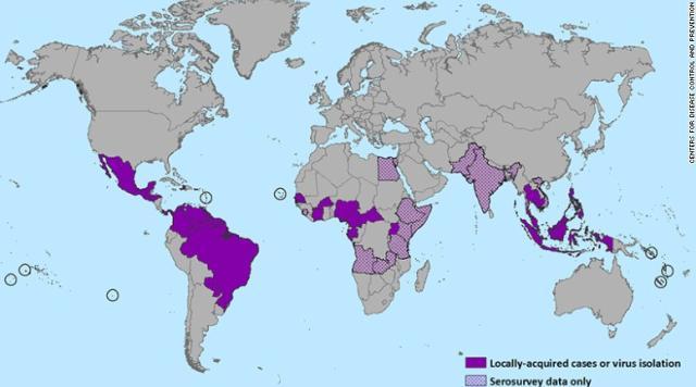 ジカ熱の感染が確認されたり感染が疑われたりしている地域