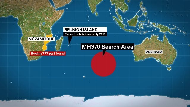 モザンビークは昨年残骸が発見されたレユニオン島の西方約２１００キロにある