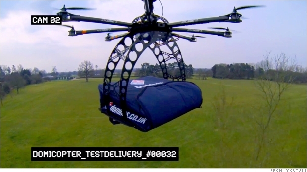 英国系列店は宅配用の小型無人機「ドミコプター」を開発＝Youtubeから