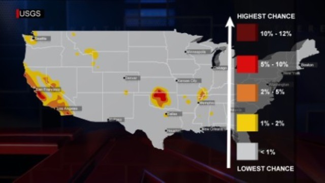 米地質調査所が２０１６年版の地震予測地図を公表した