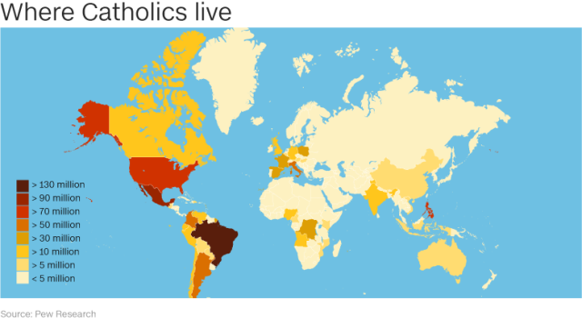 世界のカトリック教徒の分布
