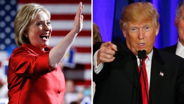 ニューヨークでの予備選は、民主はクリントン氏（左）、共和はトランプ氏が勝利