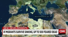 地中海で大型船沈没、難民や移民５００人水死の恐れ