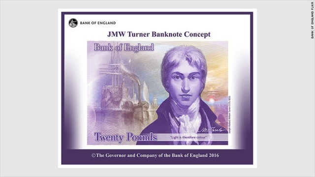 新たな２０ポンド紙幣に、英国の国民的画家ターナーが登場する＝Bank of England