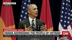オバマ大統領、ハノイで演説　南シナ海問題「平和的解決を」