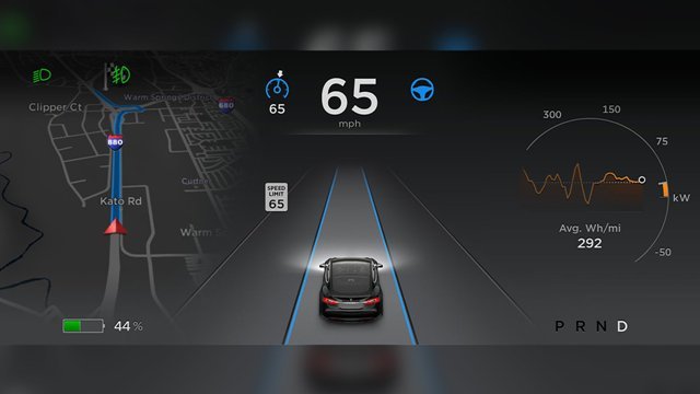 テスラの運転支援システム「オートパイロット」の画面＝Tesla