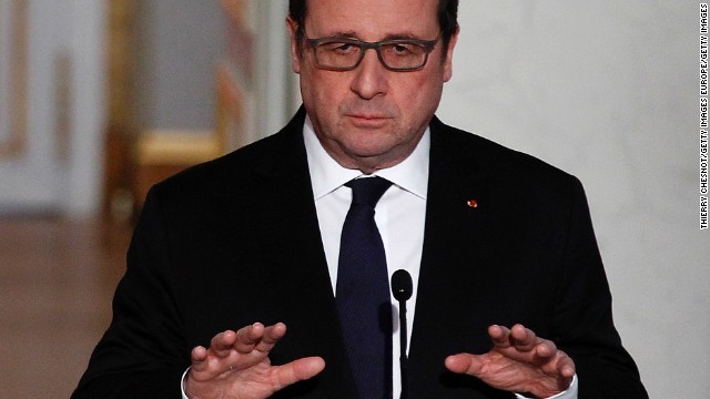 フランスのオランド大統領。ＩＳＩＳから「宣戦布告」を受けたとの見方を示した
