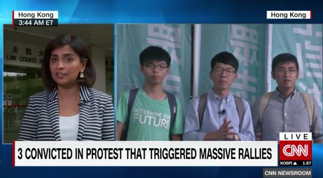 民主化要求デモのリーダーとして罪に問われた香港の学生３人に対する判決が下った