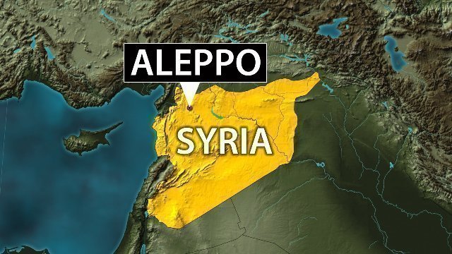 シリア北部のアレッポにある反体制派支配地域にたる爆弾が投下された