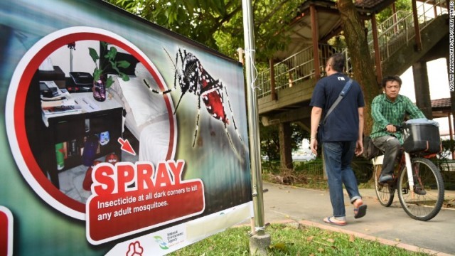 ジカウイルスを媒介する蚊の拡散防止を呼び掛ける看板