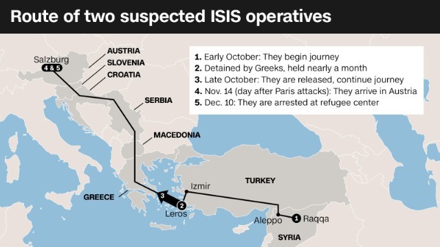 容疑者の２人はラッカからギリシャを抜け、オーストリアに到達した