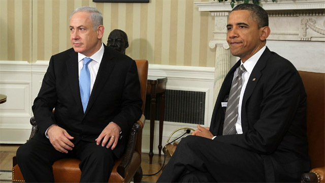 米国のオバマ大統領（右）とイスラエルのネタニヤフ首相