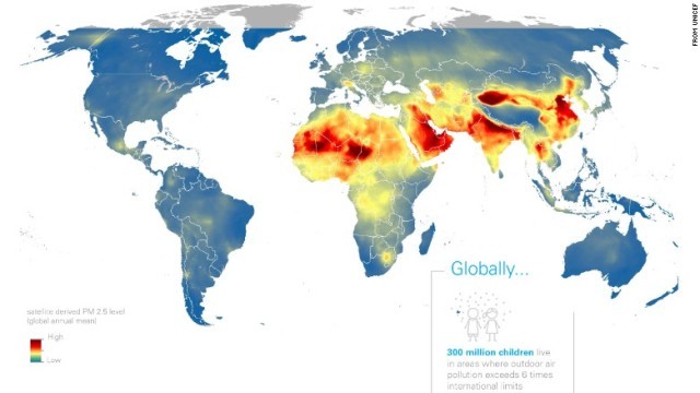 大気汚染の激しい国はアジアやアフリカなど低～中所得の地域に集中している＝ユニセフ