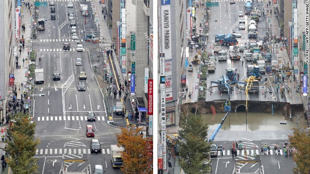 博多駅前で陥没した道路がスピード修復