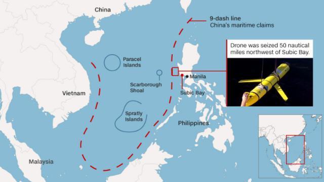 南シナ海で中国海軍が米海軍の無人潜水機を奪取