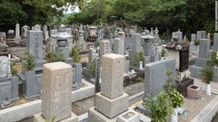 ５．高山寺の職員が、日本語の読めない外国人参拝者を植芝氏の墓まで案内してくれる