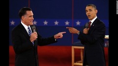 大統領候補討論会で共和党候補のミット・ロムニー氏と＝２０１２年１０月１６日
