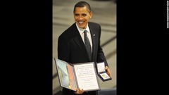 ノーベル賞を受賞したオバマ米大統領＝２００９年１２月１０日、ノルウェー・オスロ