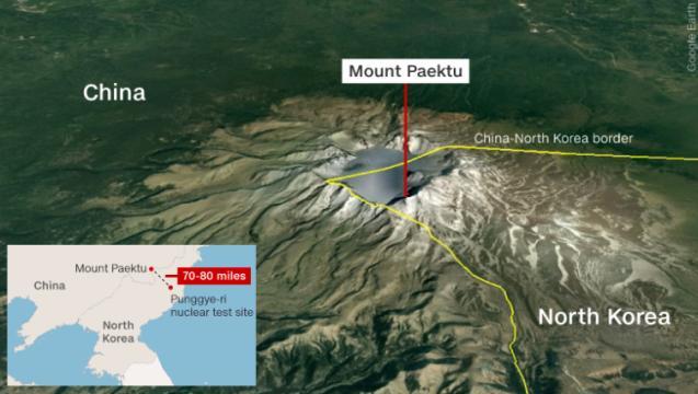 中朝国境に位置する白頭山。北朝鮮の大規模な核実験で噴火する恐れがあるという