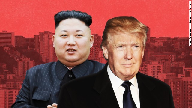 トランプ米大統領（右）が北朝鮮の金正恩朝鮮労働党委員長との会談に意欲を示した