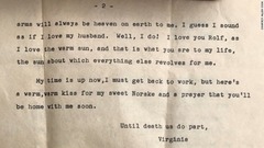 バージニアさんは１９４５年に３ページにわたる手紙を書いたものの、返送されていた