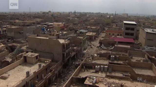 戦闘によって破壊されたモスルの街