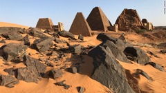 ６．スーダンには２００基以上のピラミッドがあるとされ、そのうち約１７７基はメロエ島にある