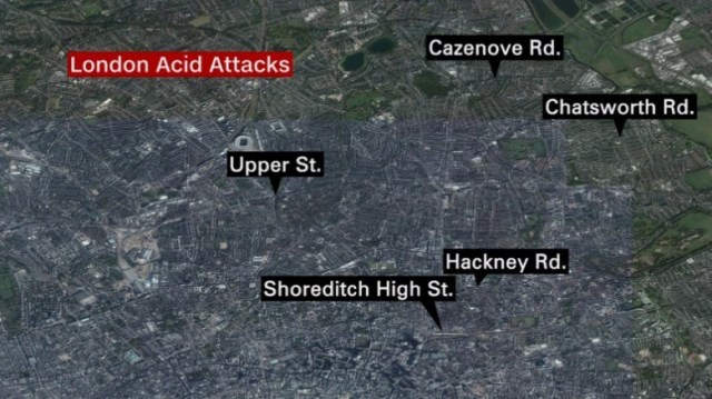 ロンドン東部で酸を投げ付ける事件が相次いで発生