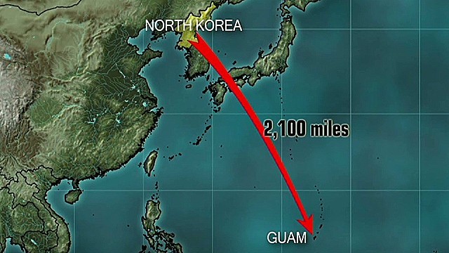 北朝鮮はグアム島周辺の海上を狙ったミサイル４発の同時発射を検討中と発表