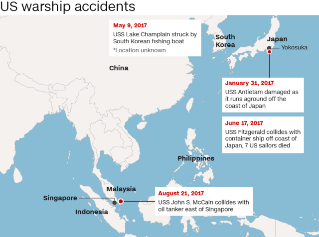 米軍艦が太平洋で衝突事故を起こしたのは今年に入って４度目