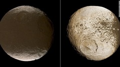衛星イアペトゥスは一方に明るい表面、反対側に暗い表面を持つ。探査機カッシーニにより、土星の周囲を回るイアペトゥスの軌道上に暗く赤いちりがあり、進行方向側に積もっていることがわかった