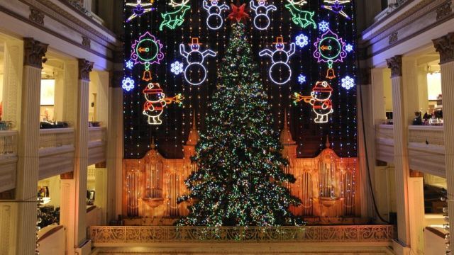フィラデルフィアの商業施設に飾られたクリスマスツリー