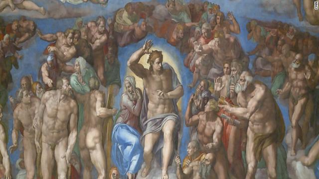 システィーナ礼拝堂の内装に描かれたミケランジェロ作「最後の審判」