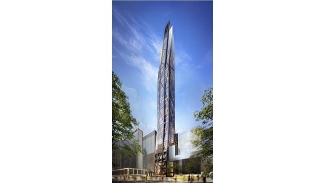 「53W53」。MOMAタワーとしても知られる。2018年のオープンに際しては高さ320メートルとなる予定で、スレンダー比率は1:13となる