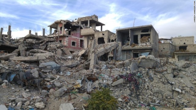 戦闘で破壊されたシリアの街。シリアでは２０１１年から内戦が続いている