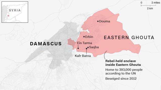 シリア政府軍が東グータの一部地区を制圧したという