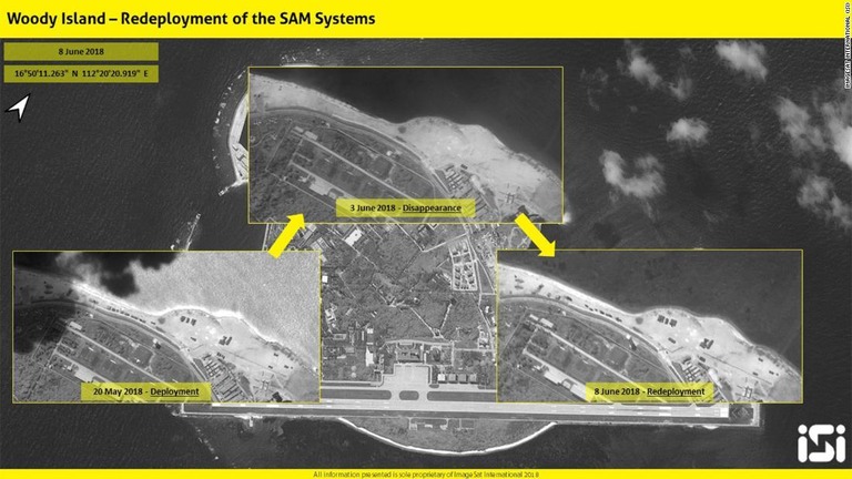 ６月３日の画像で姿を消したミサイル発射台とみられる設備が、８日の画像では再び出現している