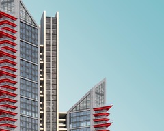 Ningbo Gateway（寧波）　Rogers Stirk Harbour + Partners設計。杭州湾に面する高層住宅は高さ１５０メートルの建物が２棟並ぶ＝クリス・プロボースト氏提供